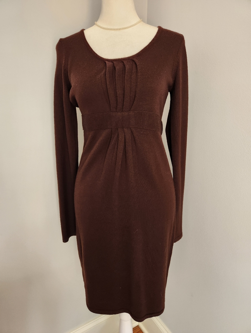 Barneys New York VINTAGE Brown Long-Sleeve 100% Merino Wool Knit Dress S - Picture 2 of 9